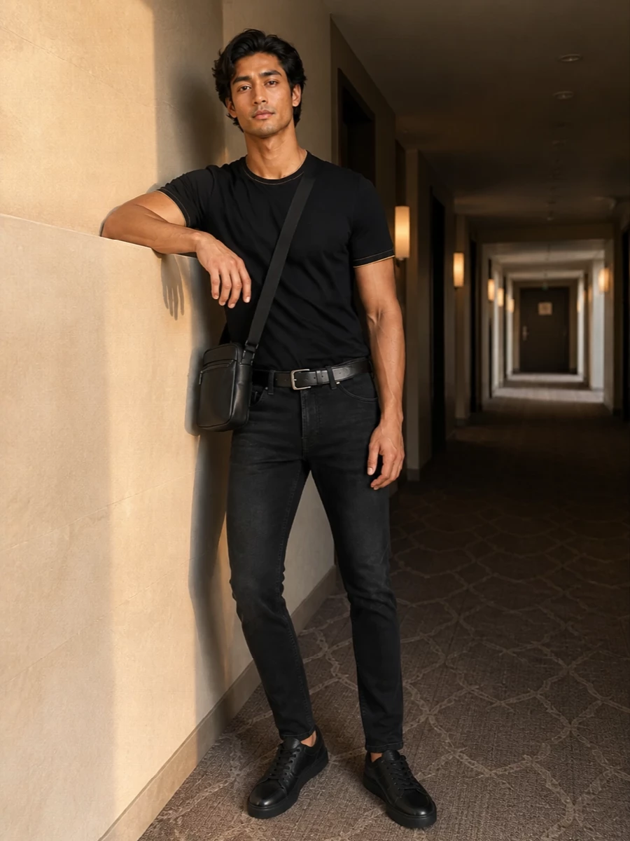 Boss black t shirt slim black jeans sneakers