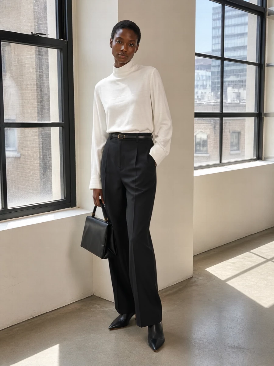 Marni black wide leg trousers white blouse outfit