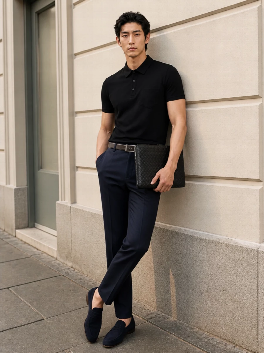 Pt torino navy trousers tods loafers outfit