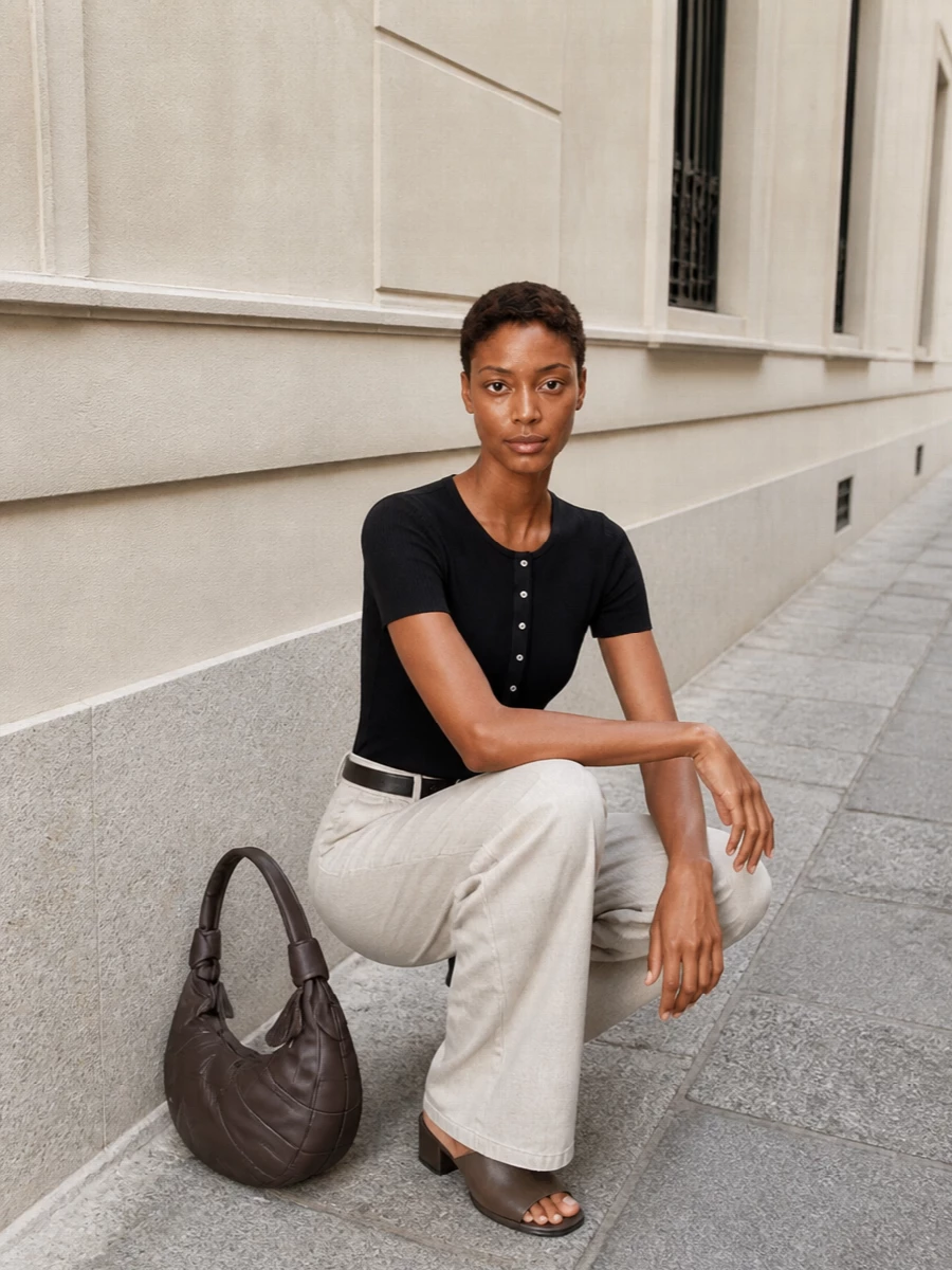Lemaire black knit wide leg trousers outfit
