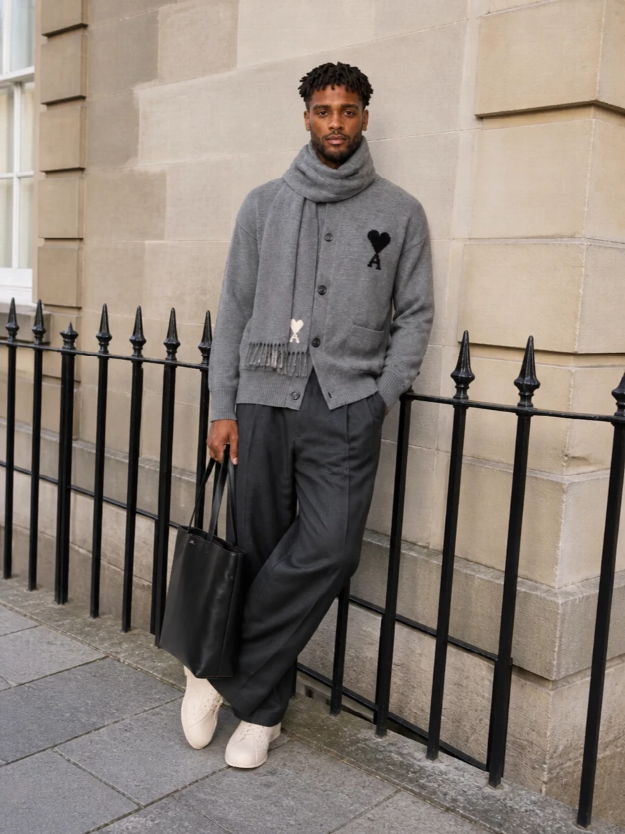 Ami paris grey cardigan wide leg trousers
