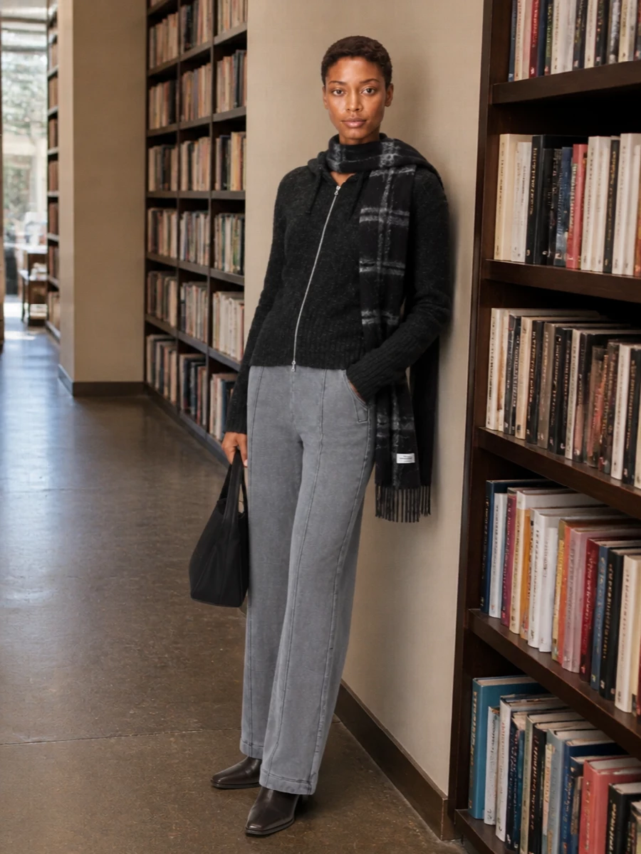 Our legacy charcoal hoodie wide leg trousers outfit