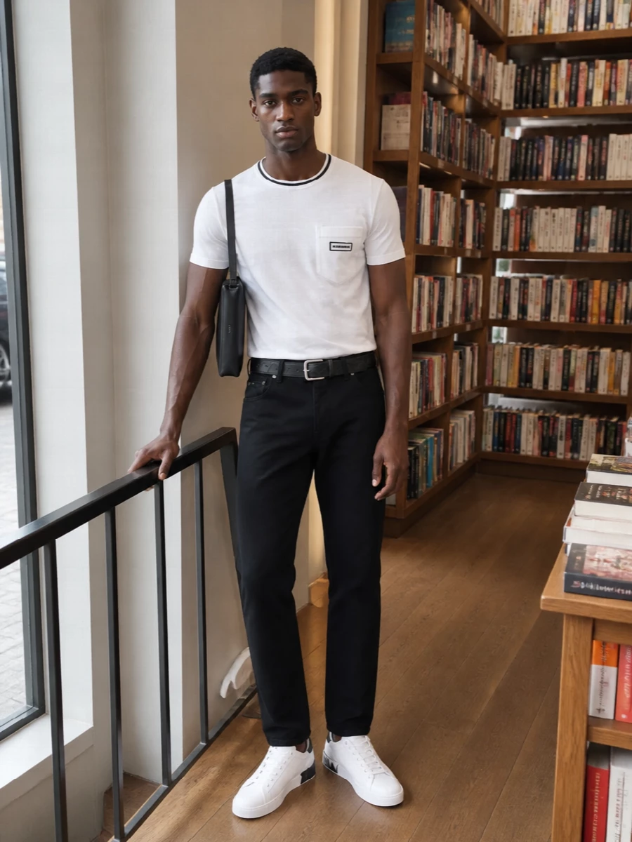 Dolce gabbana white logo tee black trousers sneakers