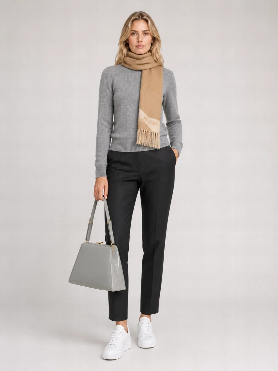 Prada Cashmere Crystal Embellished Scarf Detail Sweater