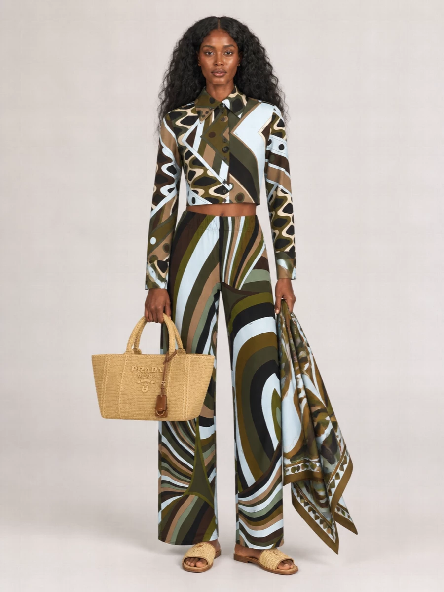 Pucci Viscose Printed Mid-Rise Flared Wide-Leg Trousers