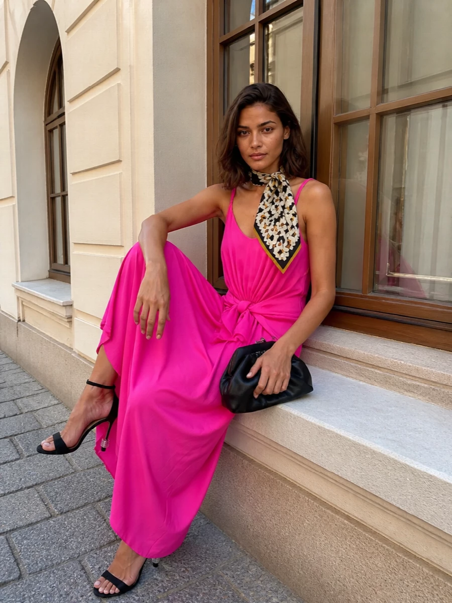 Jw anderson pink maxi dress black evening accessories