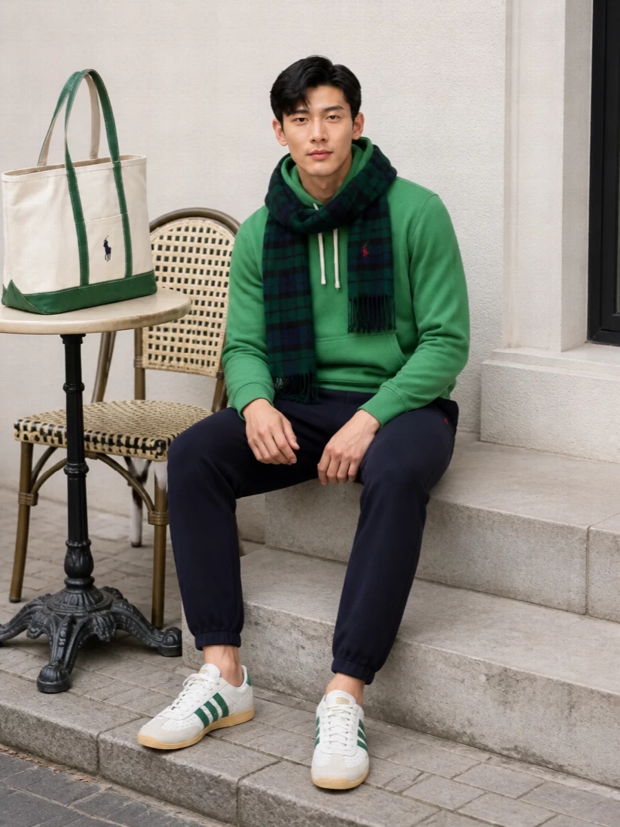 Polo ralph lauren green hoodie navy joggers outfit