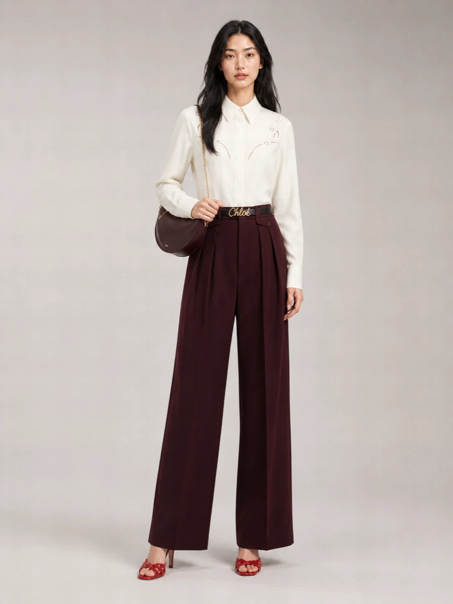 Chloé Virgin Wool High-Rise Pleated Wide-Leg Trousers