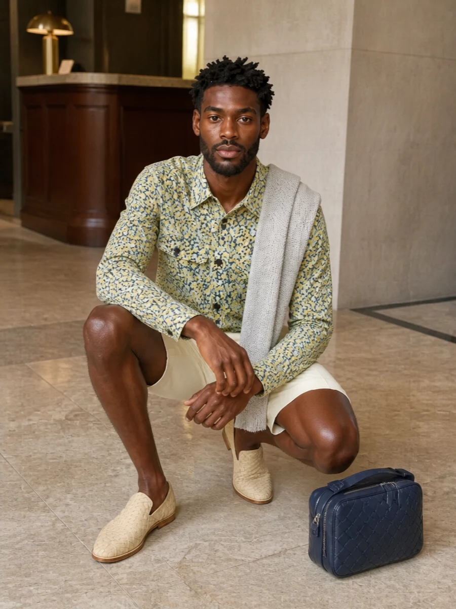 Bottega veneta floral shirt tailored shorts outfit