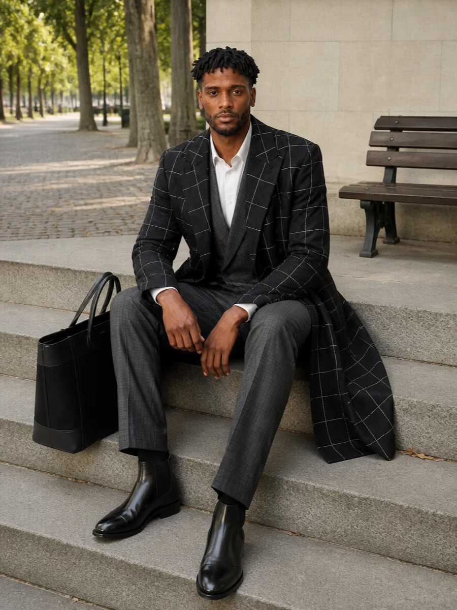 Dolce gabbana charcoal suit black overcoat