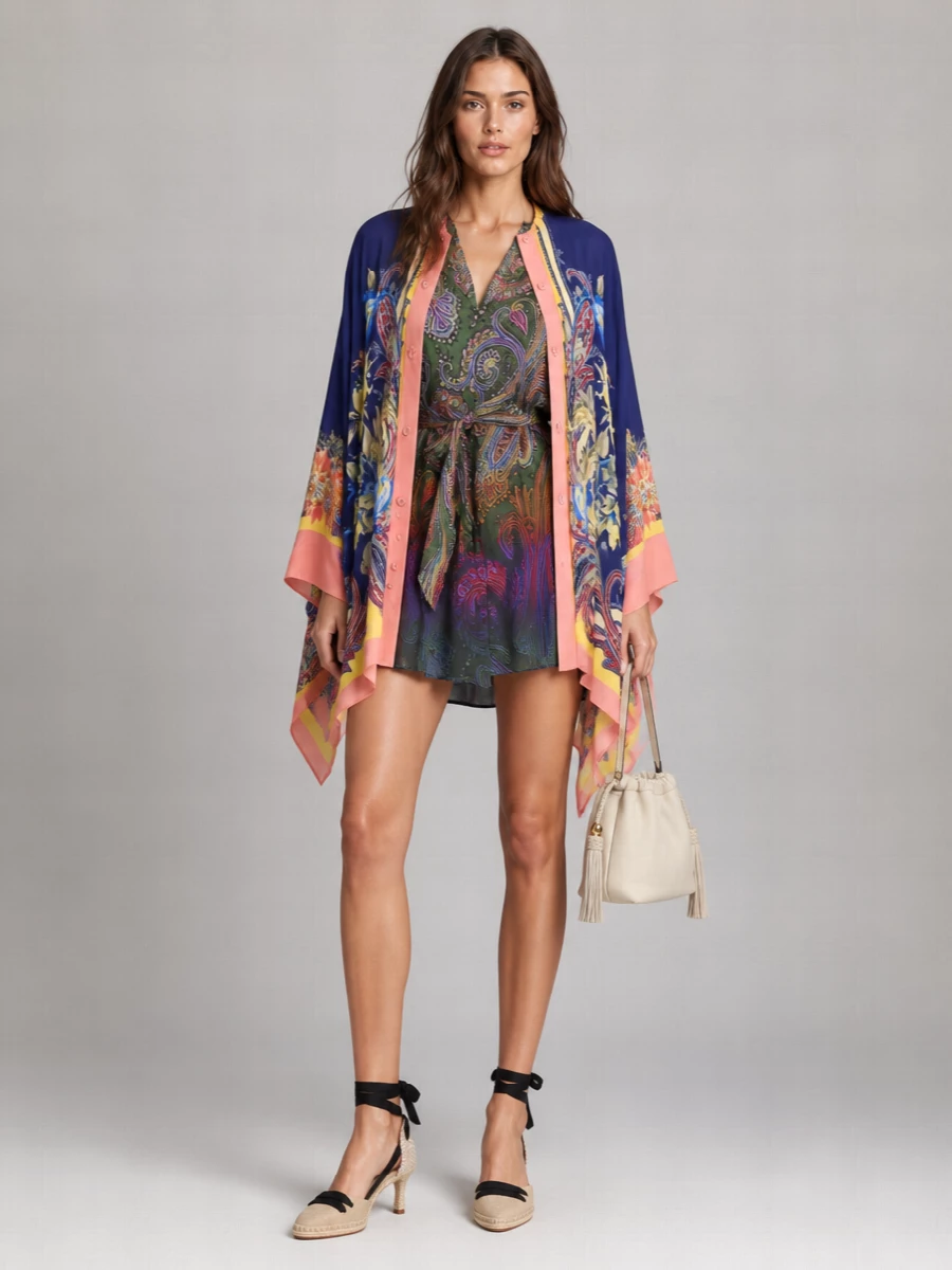 Etro Silk Asymmetric Paisley-Print Beach Cover-Up