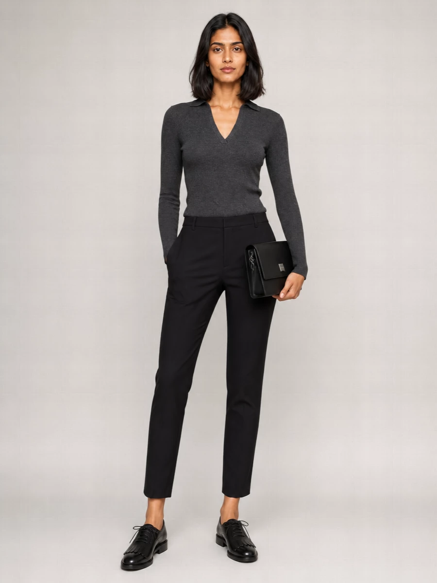Max Mara Cashmere Ribbed Slim-Fit V-Neck Long-Sleeve Polo Jumper