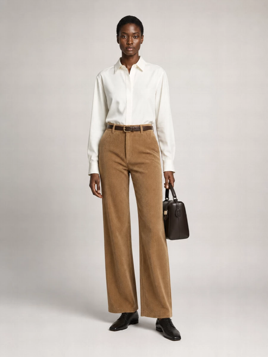 The Row Clair Corduroy Wide Leg Tailored Trousers