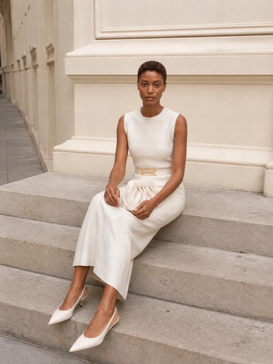 Loulou studio ivory midi dress slingback heels