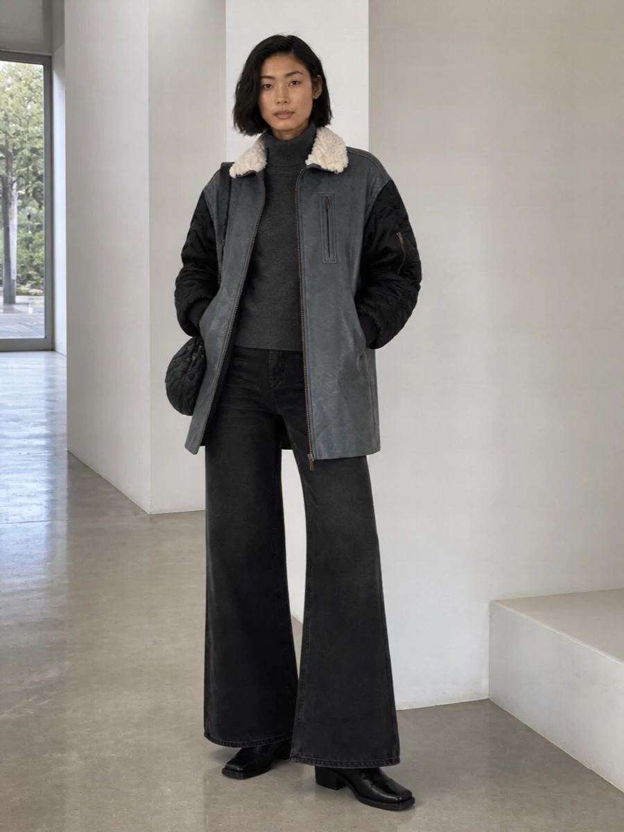 Isabel marant bomber wide leg jeans outfit
