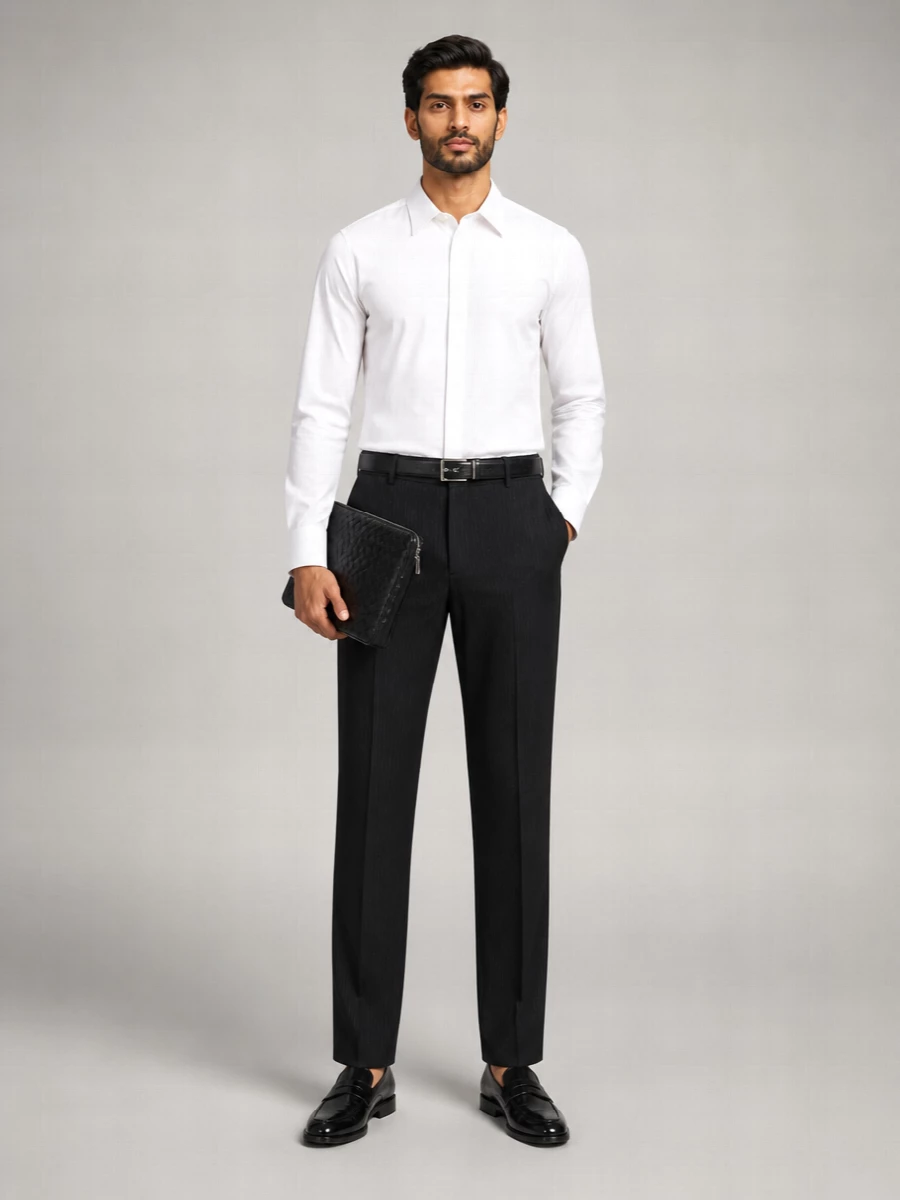 Saint Laurent Wool Pinstriped Mid-Rise Straight-Leg Tailored Trousers