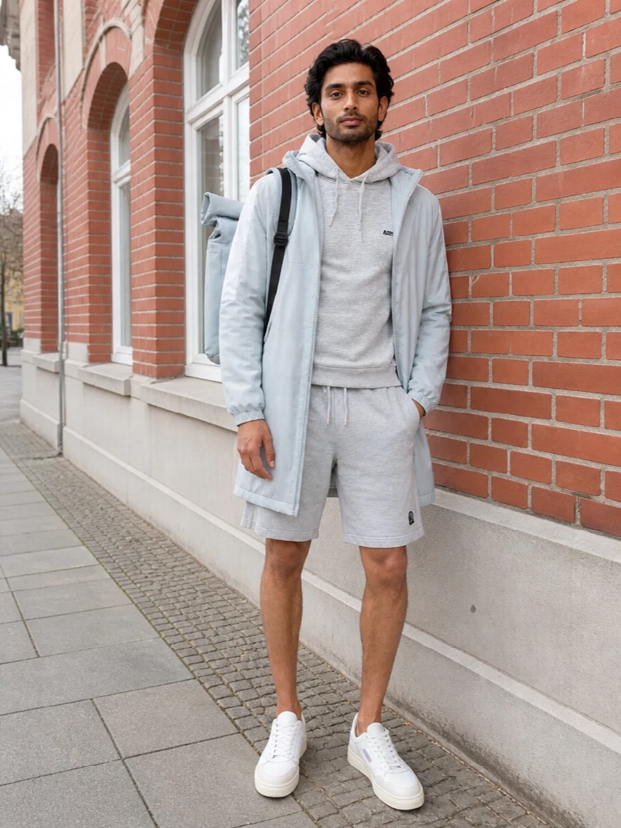 Autry anorak grey short white sneaker outfit