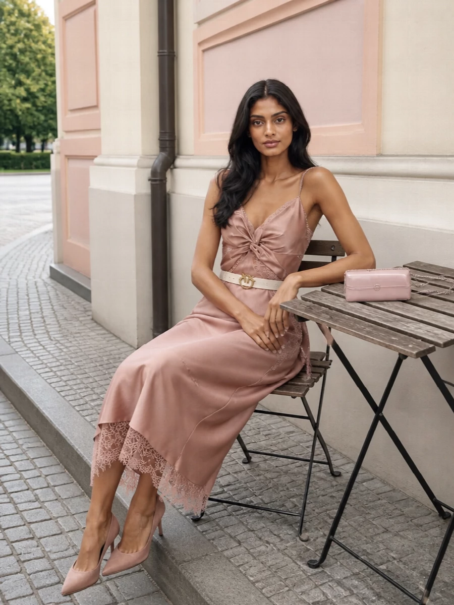 Pinko slip dress gianvito rossi dusty rose pumps