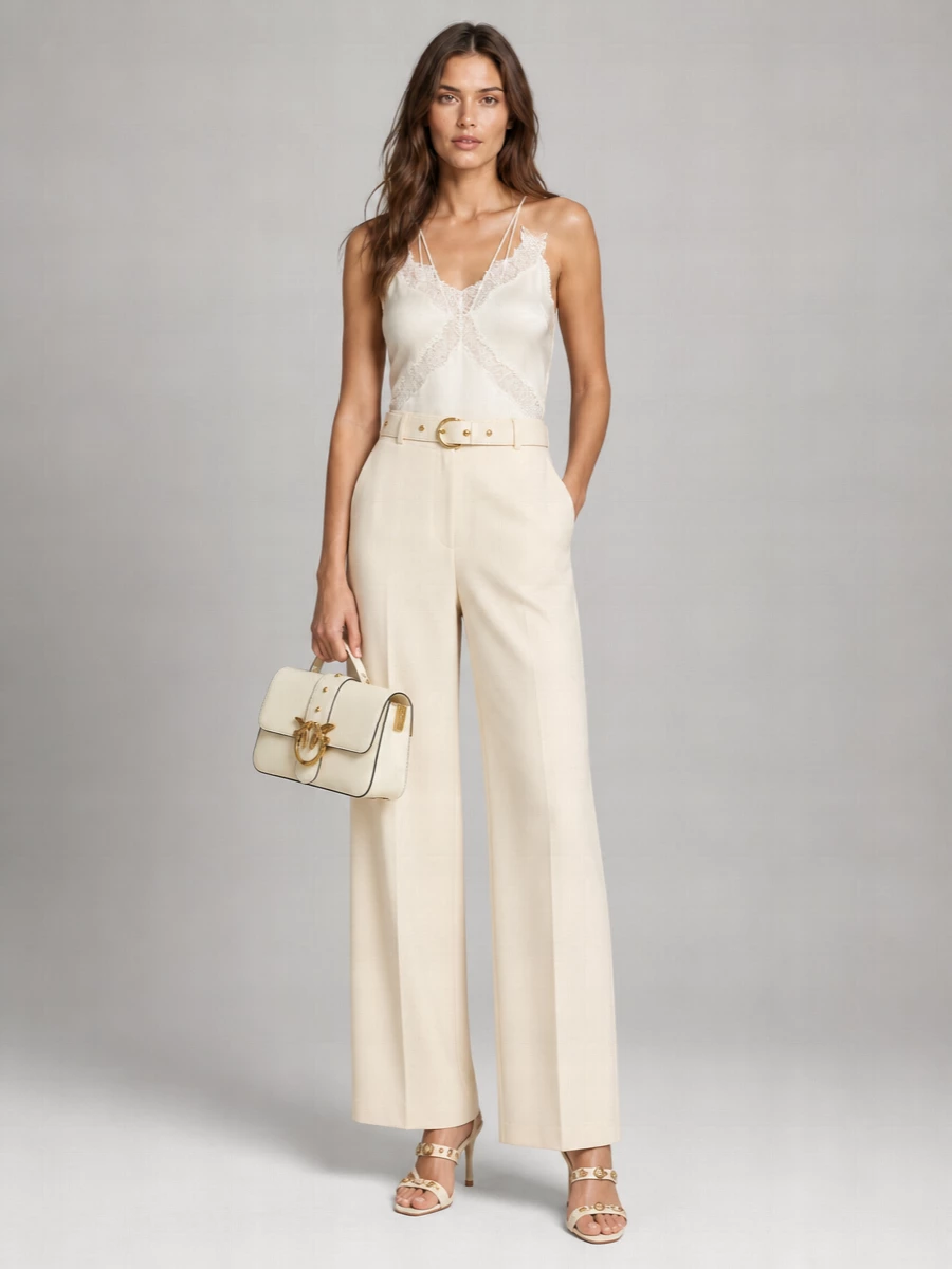Pinko Satin Lace-Trim V-Neck Sleeveless Top