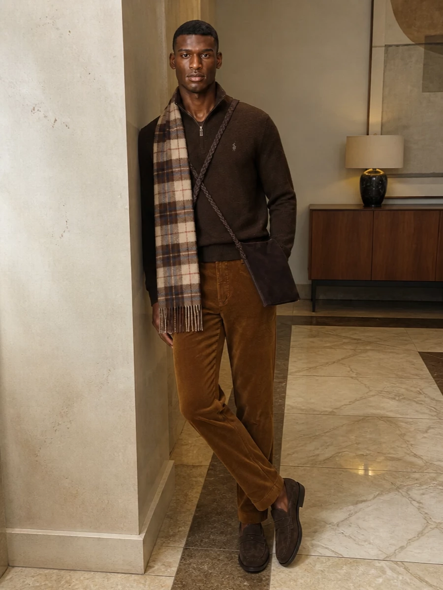 Polo brown quarter zip cords tods loafers