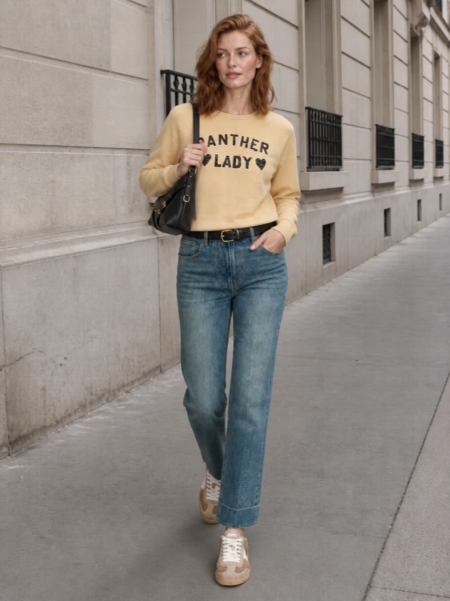 Valentino sneakers straight leg denim outfit