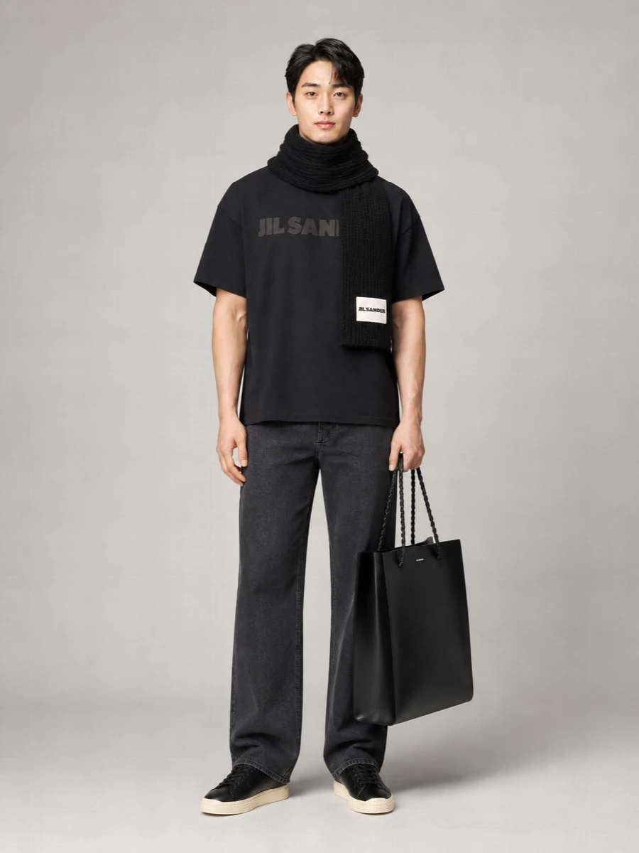 Jil Sander Oversized Cotton Logo Print Crewneck T-Shirt