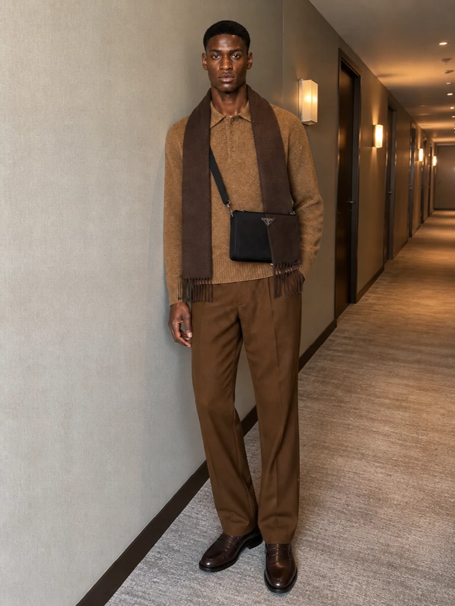 Ami paris camel polo chestnut trousers loafers
