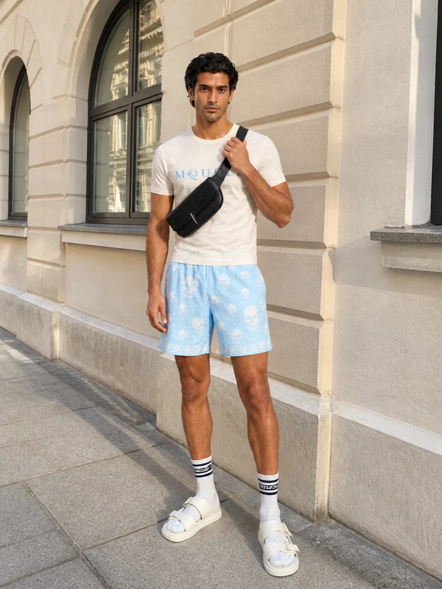 Alexander mcqueen powder blue swim short outfit
