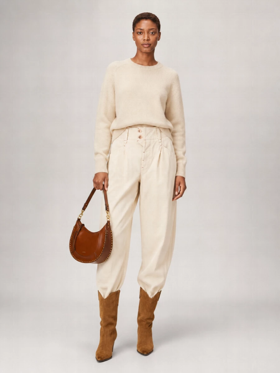 Isabel Marant Cashmere Silk Alpaca Wool Ribbed Long-Sleeve Crew-Neck Sweater