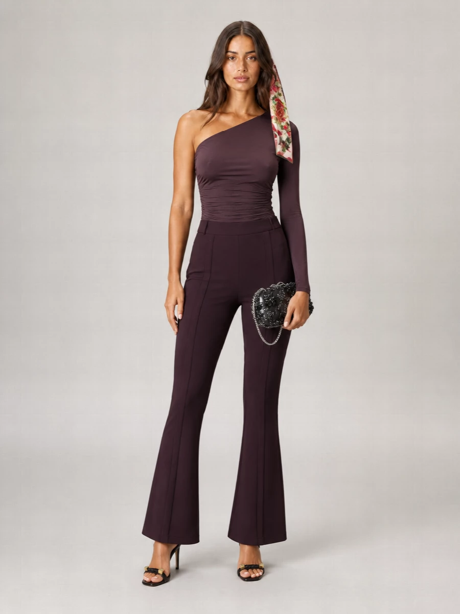 Elisabetta Franchi One-Shoulder Long-Sleeve Knitted Top
