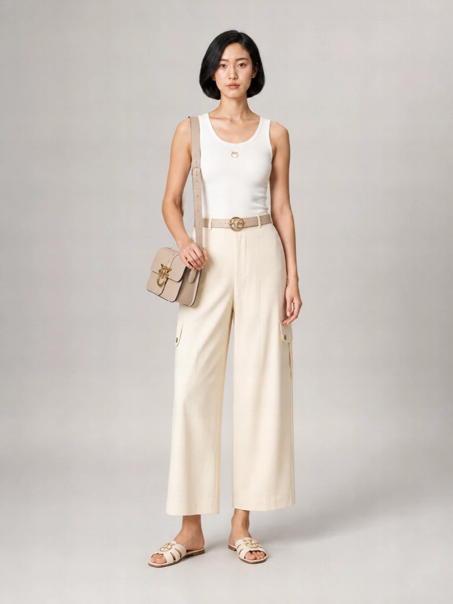 Pinko Rosalin Cotton Flared Cargo Wide-Leg Trousers