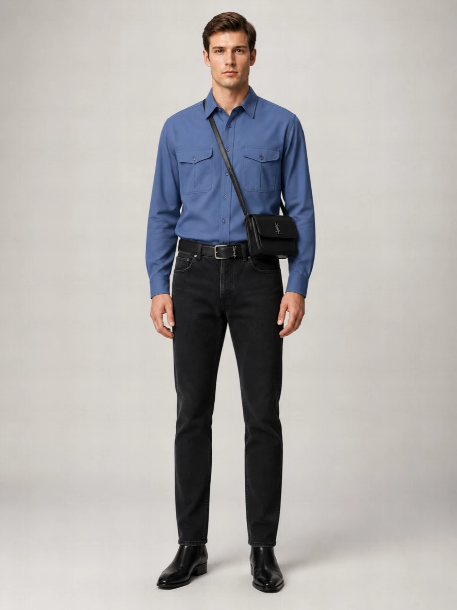 Saint Laurent Grained Leather Cassandre Belt