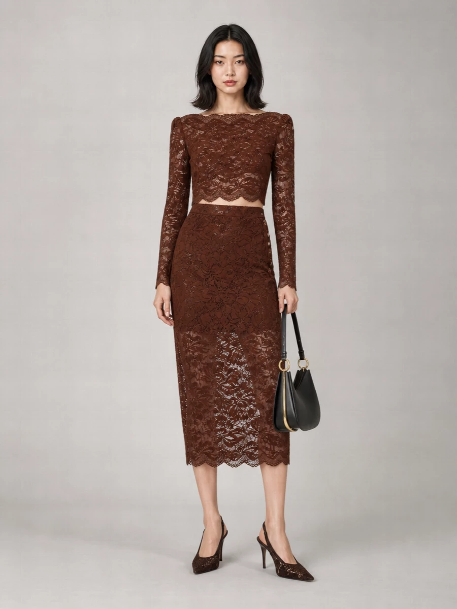 Paco Rabanne Lace Long-Sleeve Crop Top