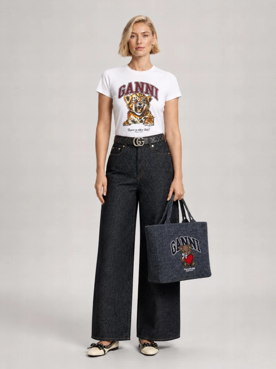 Ganni Organic Cotton Beaded Tiger Print T-Shirt
