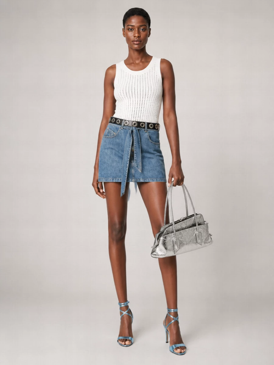 The Attico Denim High-Rise Mini Skirt