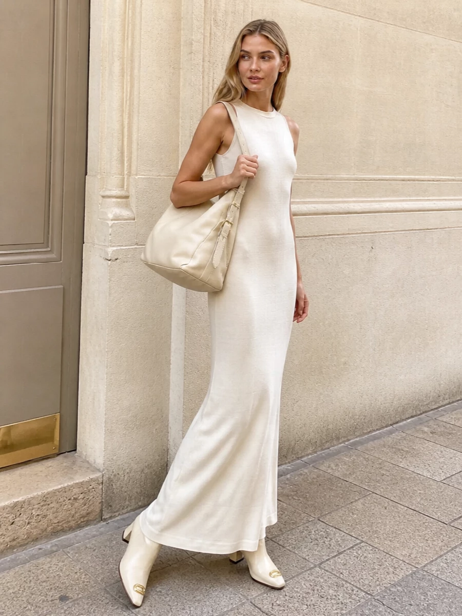 Jacquemus ivory column dress givenchy hobo bag