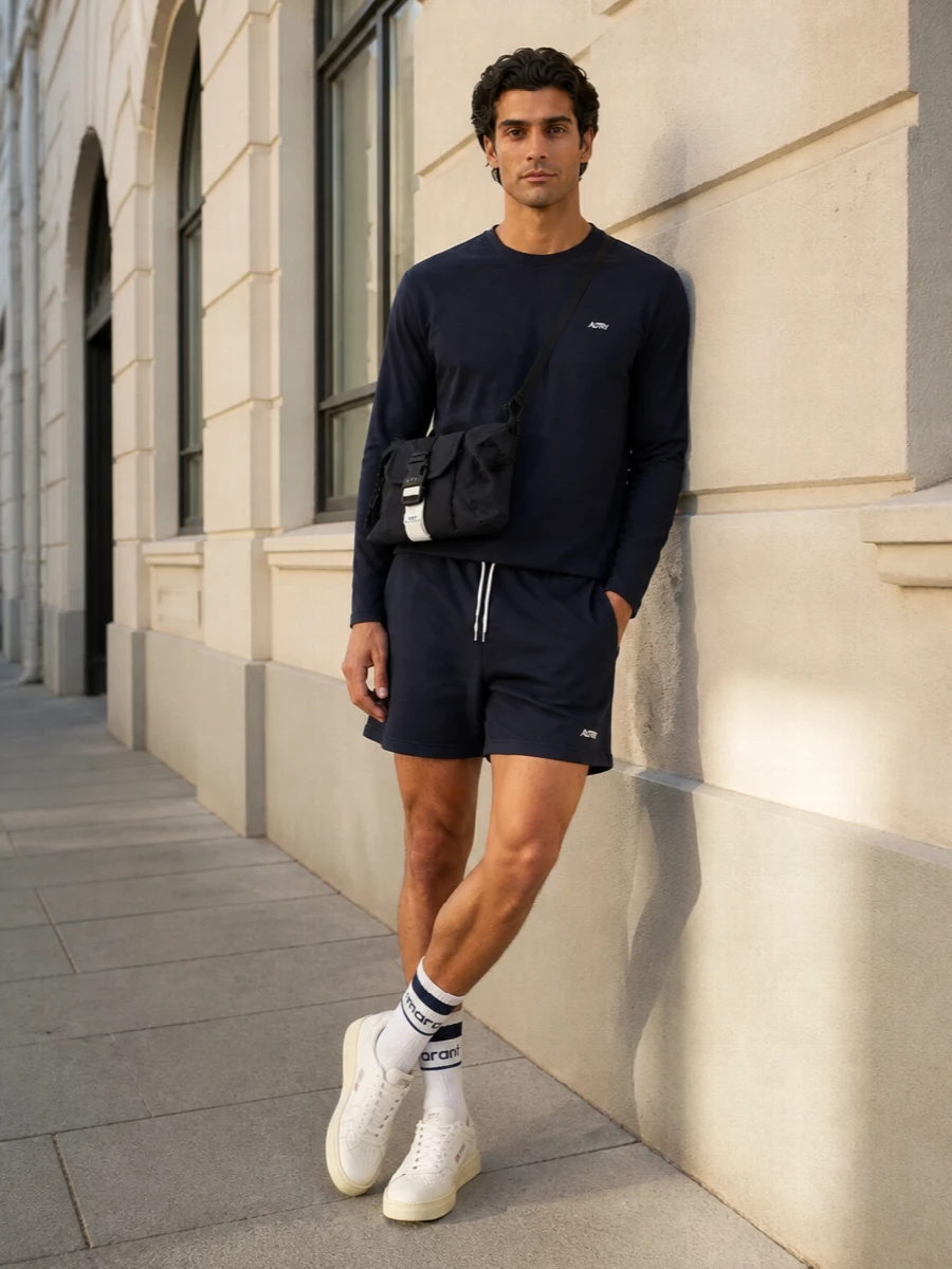 Autry navy long sleeve deck short white sneakers