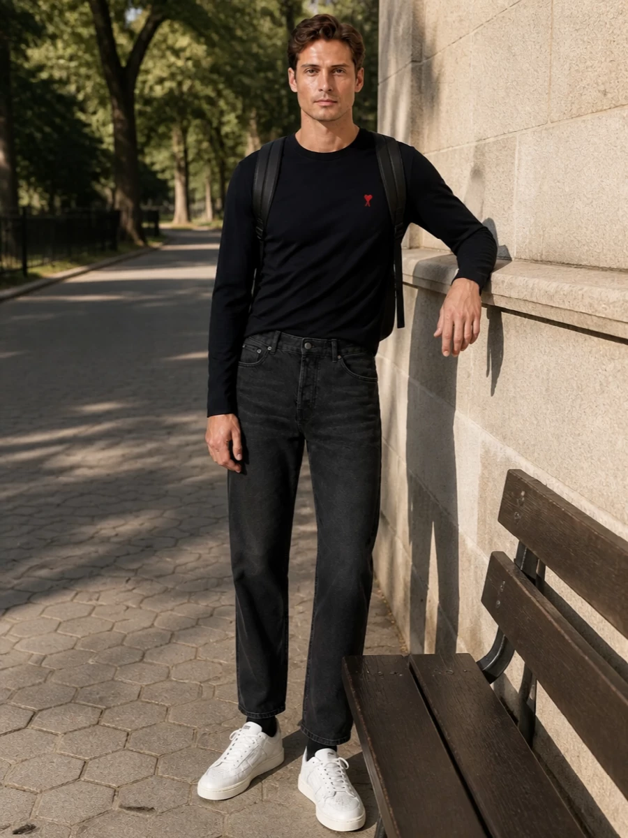 Ami black tee black jeans amiri sneakers
