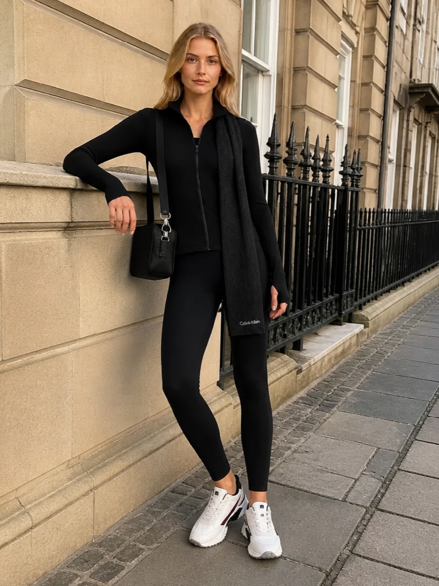 Calvin klein black leggings outfit chunky sneakers