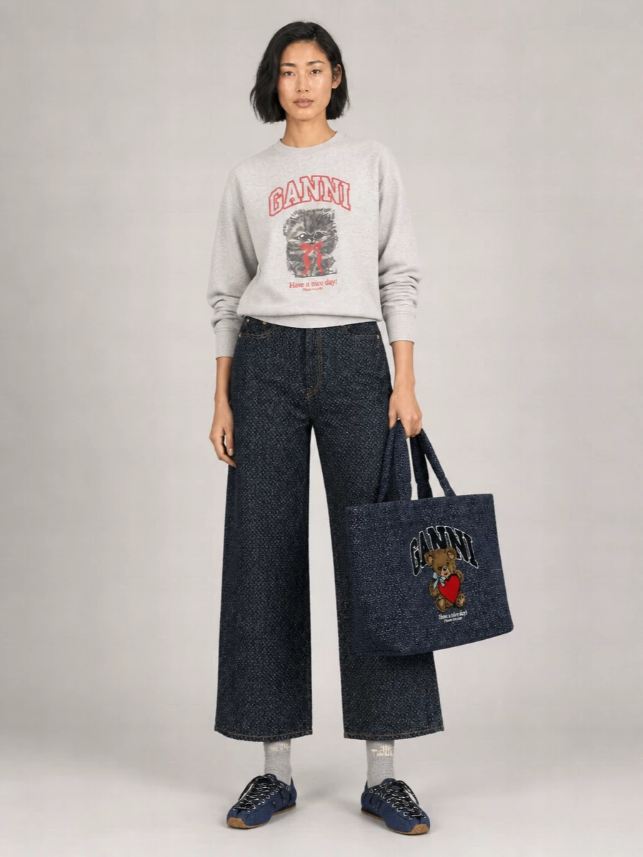 Ganni Cabas Medium Denim Tote Bag