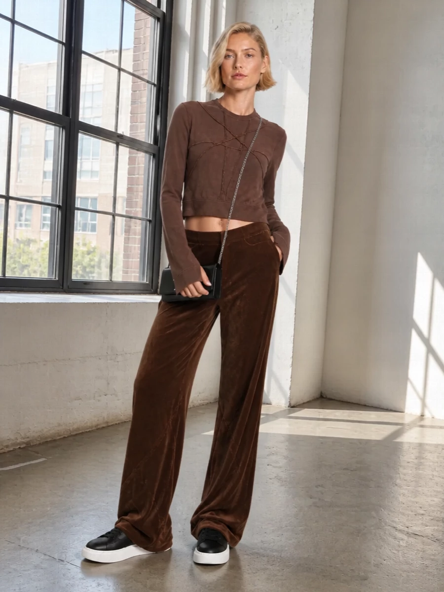 Rick owens brown knit velvet trousers mcqueen sneakers