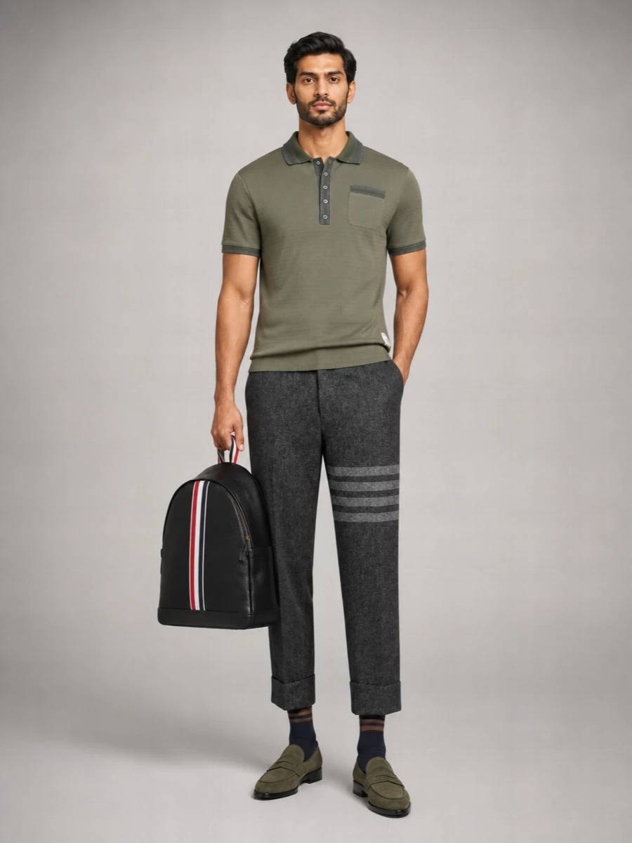 Thom Browne Cotton Knit Short-Sleeve Polo Shirt