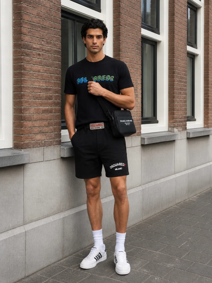 Dsquared2 graphic tee outfit with shorts