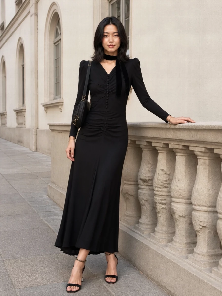 Isabel marant black maxi dress alaia bag