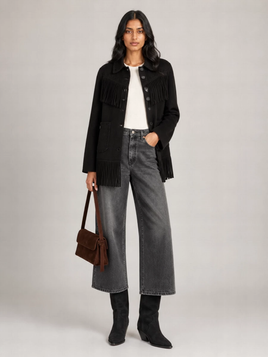 Guest In Residence cashmere wool fringed single breasted coat