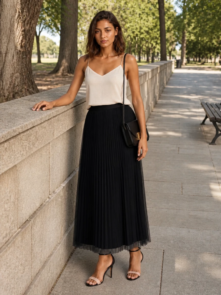 Fabiana filippi black pleated skirt evening outfit