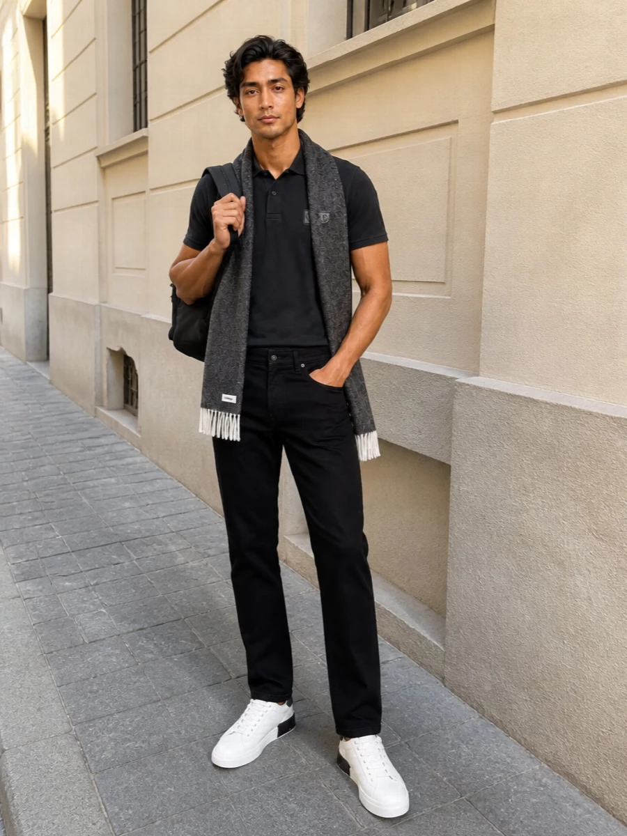 Stone island polo black trousers white sneakers