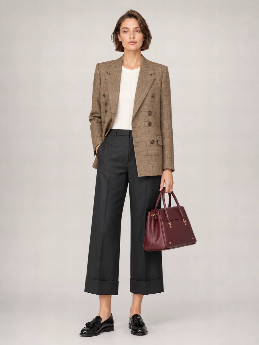 Chloé Wool Checked Double-Breasted Blazer