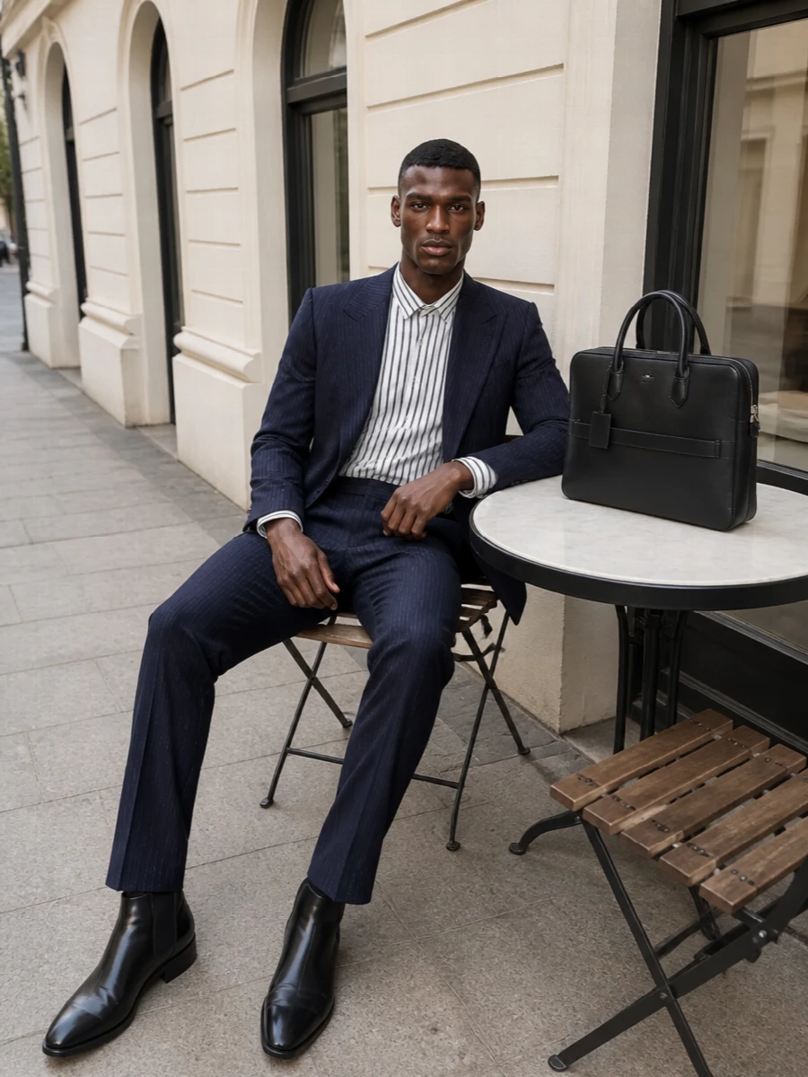 Tom ford navy pinstripe suit striped shirt