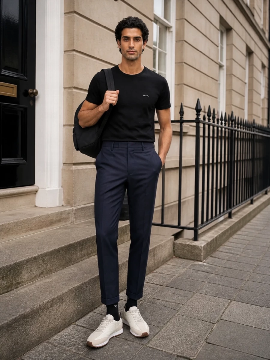 Paul smith black tshirt navy trousers outfit